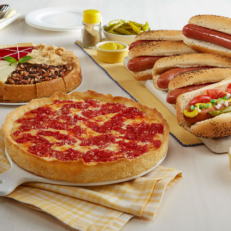 Lou’s Pizza, Vienna Beef Hot Dog Kit & Eli’s Cheesecake Combo