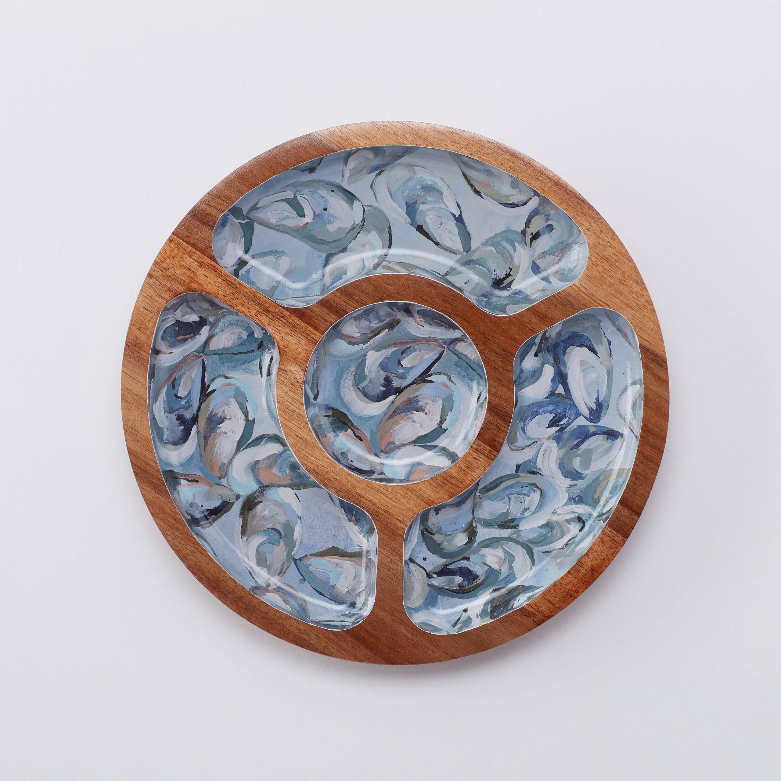 Kim Hovell Art – Wooden Snack Tray – Pewter Shells