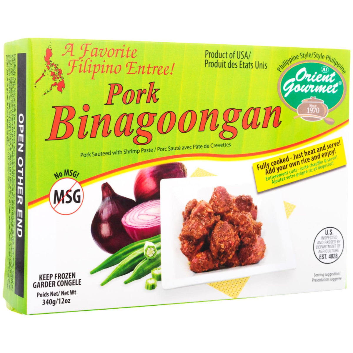 Orient Gourmet – Pork Binagoongan – Pork Sauteed with Shrimp Paste – Fully Cooked – Just Heat and Serve – 12 OZ