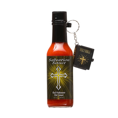Hot Sauce Salvation Sauce Red Habanero with Mini Bible Keyring Heat 10