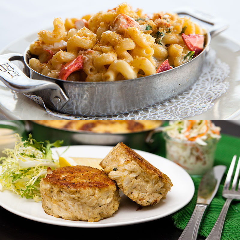 Shaw’s Crab House Lobster Mac & Crab Cakes