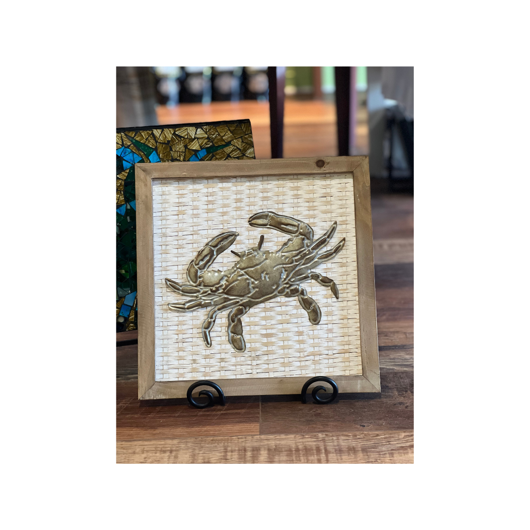 Metal Bronze Crab in Wooden Frame – 11” inch
