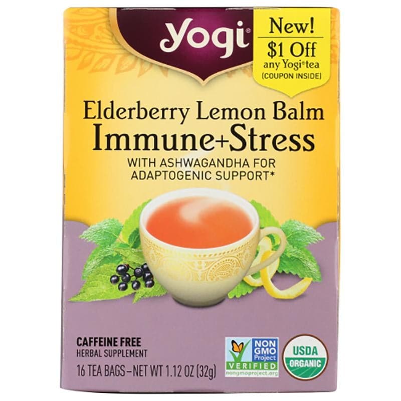 Yogi Tea – Elderberry Lemon Balm Immune & Stress, 16 Bags, 1.1oz
