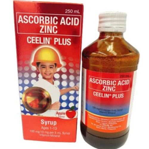 Ceelin Plus – Ascorbic Acid Zinc – Vitamin For Ages 1 – 13 Year Old – 250 ML BIG – APPLE FLAVOR (RED)
