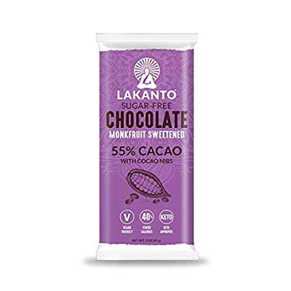 Lakanto 55% Cacao Chocolate Bar with Cacao Nibs – Keto & Delicious