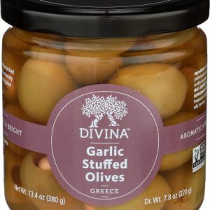 Divina – Olive Green Athos Stuffed Garlic, 7.7 Oz | Pack of 6