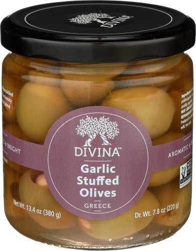 Divina – Olive Green Athos Stuffed Garlic, 7.7 Oz | Pack of 6