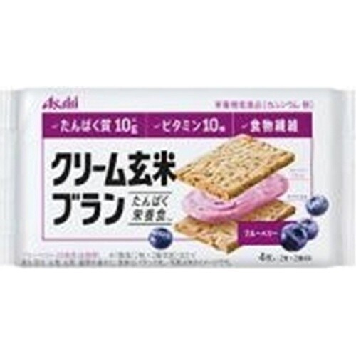 Asahi, Cream Bran, Wheat Bran & Brawn Rice Sandwiches with Cream, Blueberry – Sweet and sour taste, 2pcs in 1 bag. 72g