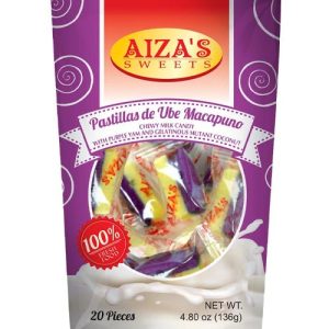 Aiza’s Sweets – Pastillas de Ube Macapuno – Chewy Milk Candy with Purple Yam and Gelatinous Mutant Coconut – 20 Pieces – 136 G