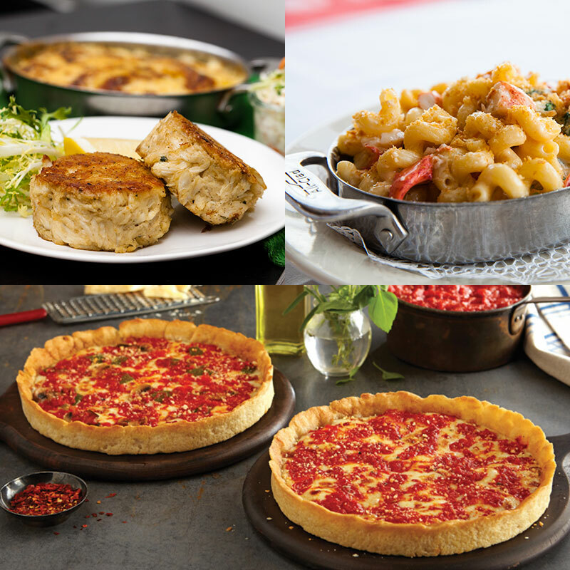 Shaw’s Crab House Lobster Mac, Crab Cakes & 2 Lou’s Pizzas
