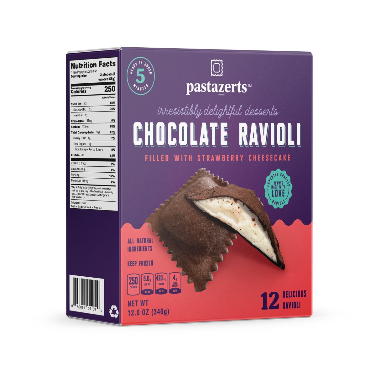 PastaZerts Chocolate Strawberry Cheesecake Ravioli Box- 1 box x 12 pieces