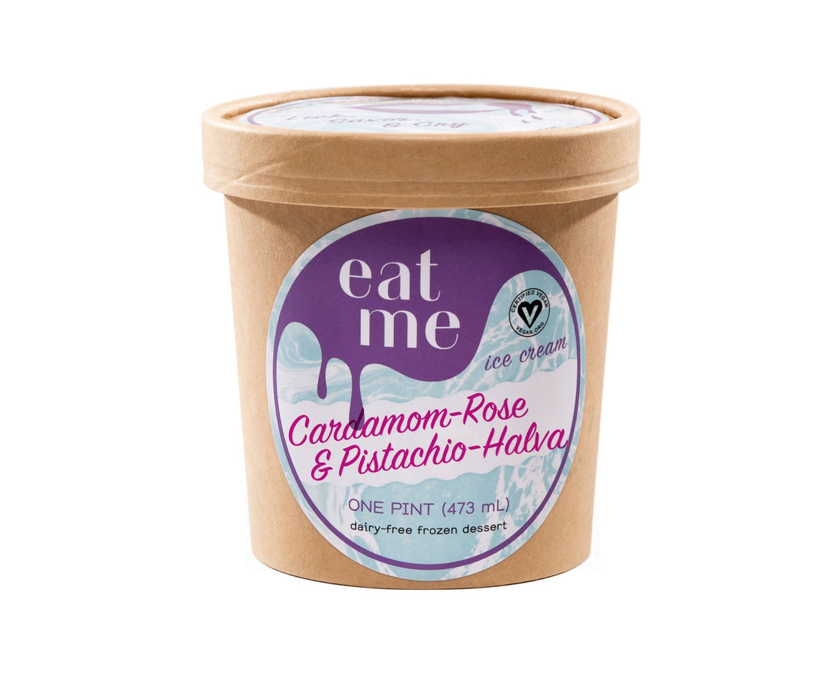 Cardamom, Rose + Pistachio Halva Vegan Ice Cream Pint Containers – 8 x 16oz