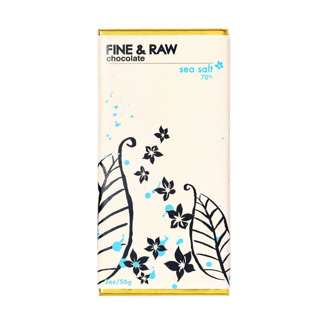 Fine and Raw Dark Chocolate with Sea Salt, (70% Cocoa / Cacao), Organic – 10 Bars x 2oz case