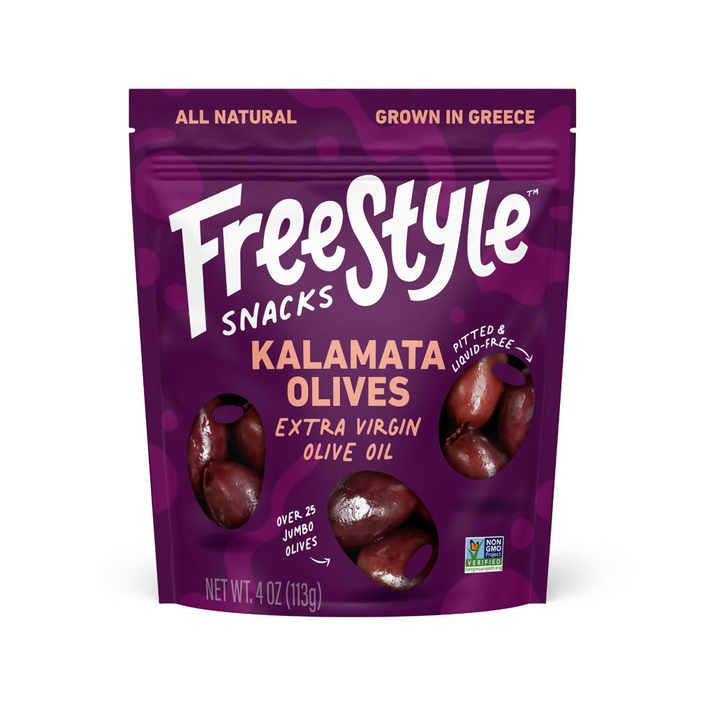 Freestyle Snacks Kalamata Olives EVOO – 6 bags x 4oz