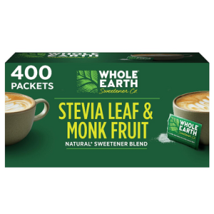 Whole Earth Stevia Leaf and Monk Fruit Zero Calorie Sweetener, 400 Packets