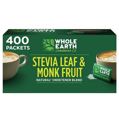 Whole Earth Stevia Leaf and Monk Fruit Zero Calorie Sweetener, 400 Packets