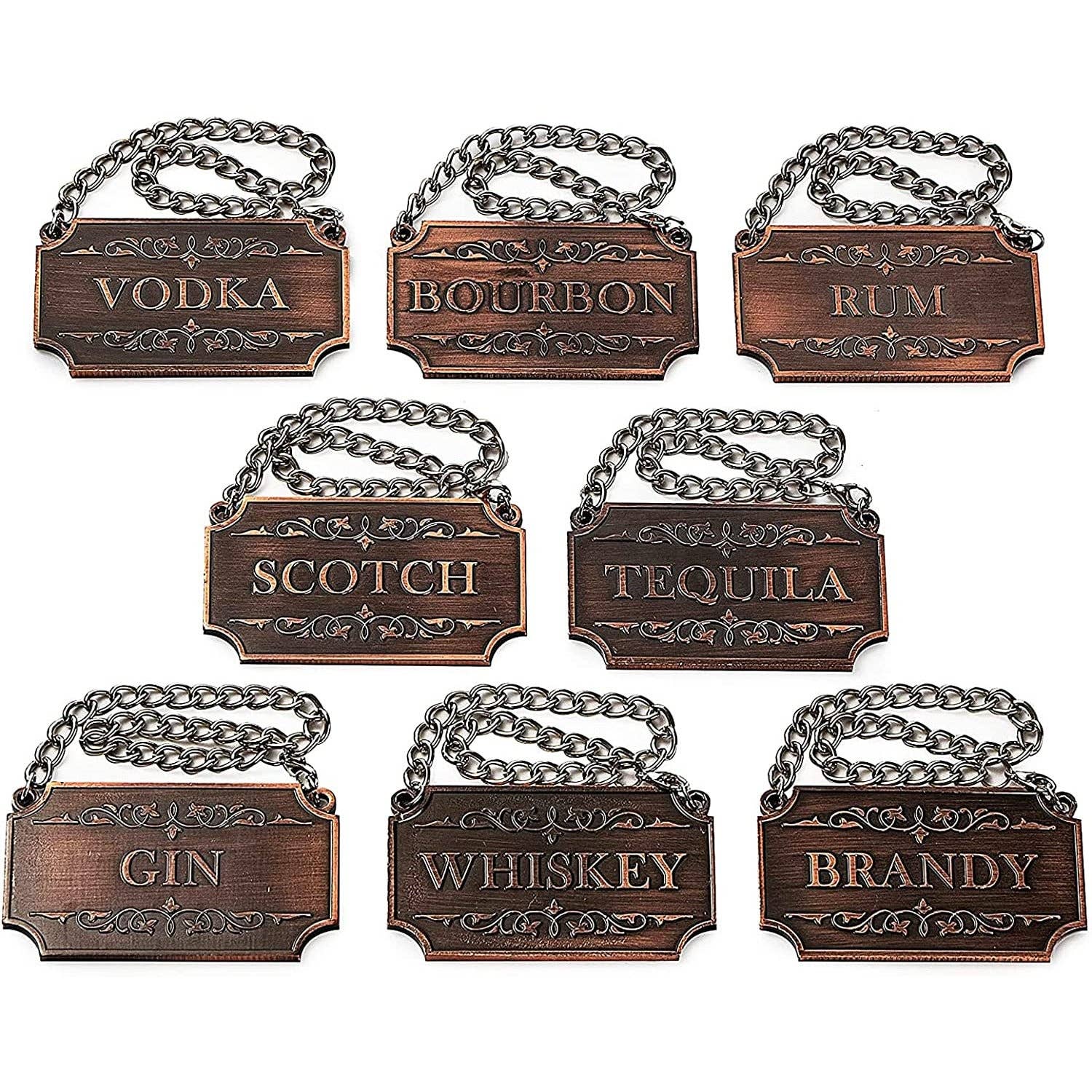 The Wine Savant – Decanter Tags Copper Set of 8 for Alcohol – The Wine