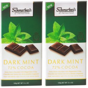 Schmerling’s Swiss Dark Mint Chocolate Bar, 72% Cocoa with Peppermint Crisp, 3.5 oz (Pack of 2)