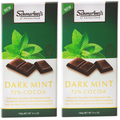Schmerling’s Swiss Dark Mint Chocolate Bar, 72% Cocoa with Peppermint Crisp, 3.5 oz (Pack of 2)