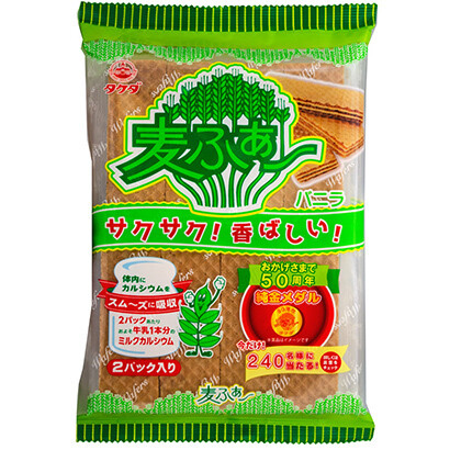 ‘Mugi Fa’, Wafer, Vanilla Cream, Japan snack, Long seller, 16bars in 1 pack.