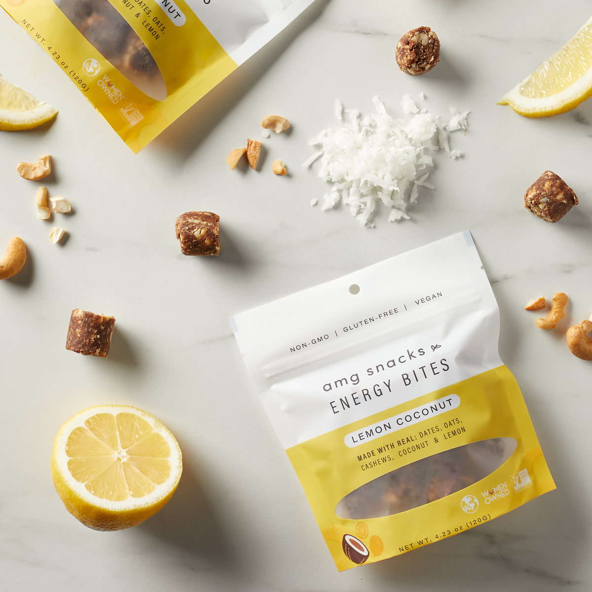 AMG Snacks Lemon Coconut Energy Bites Pack – 6 Packs x 4 oz case