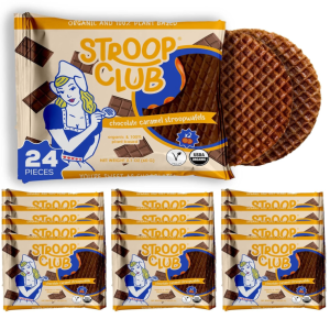 Stroop Club Chocolate Caramel Plant Based and Organic Stroopwafels Box – 12 packs x 2-pack case