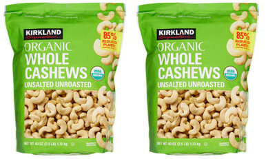 Kirkland Signature USDA Organic Unsalted Unroasted Whole Cashews 2.5 lb, 2-count