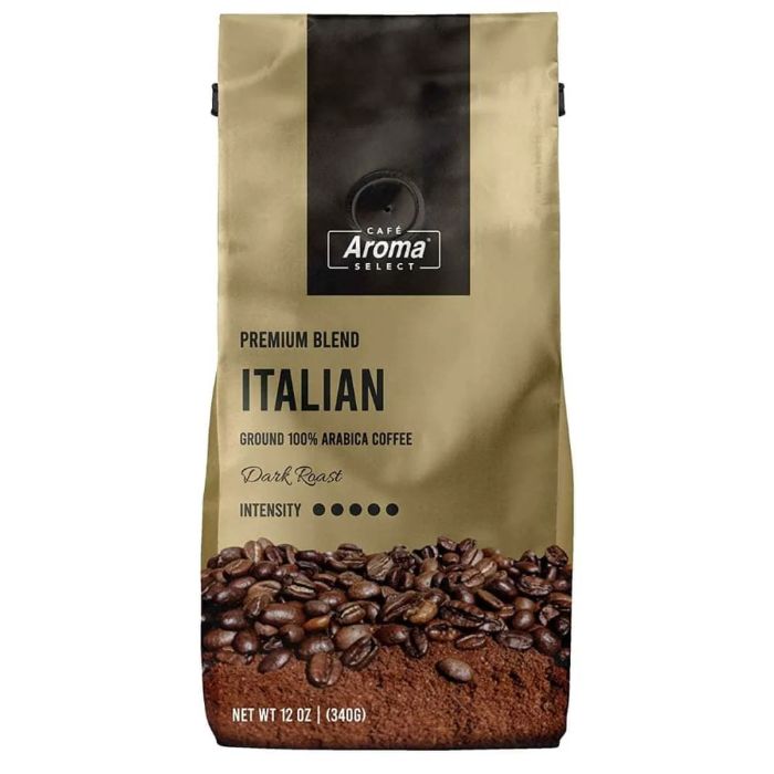 Cafe Aroma Select – Italian Roast Ground Coffee, 12 Oz (Pack Of 12)