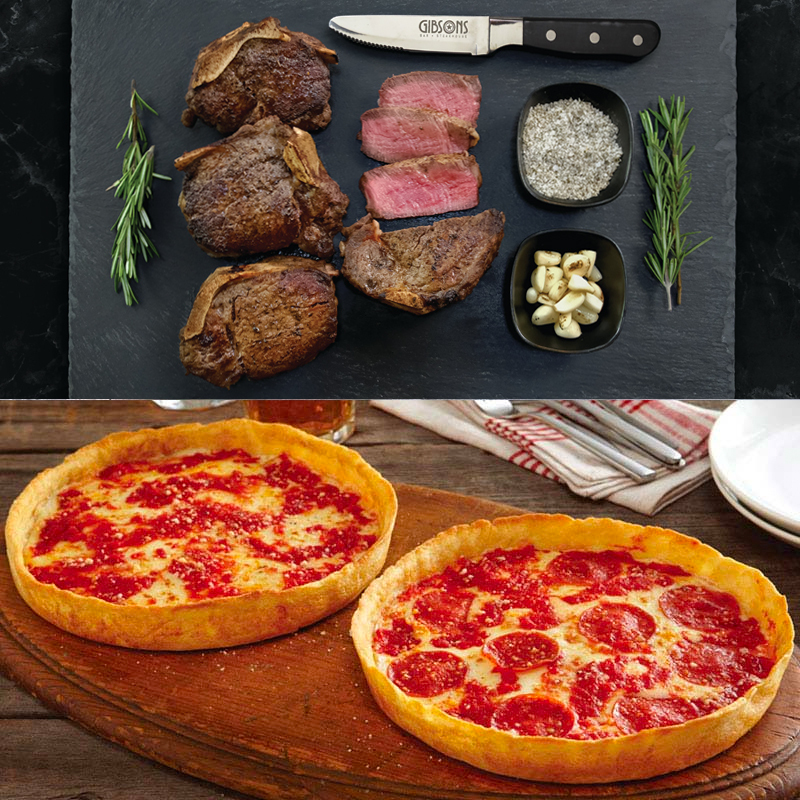4 Gibson’s 12oz. GGA Bone-In Filets & 2 Lou’s Pizzas