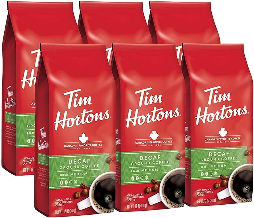 Tim Hortons – Ground Decaf 100% Arabica Coffee, 12 oz | Pack of 6