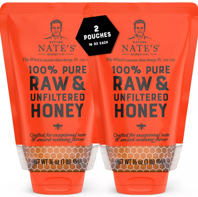 Nature Nate’s Raw & Unfiltered Honey Squeeze Pouches, 16 oz (2 Pack)
