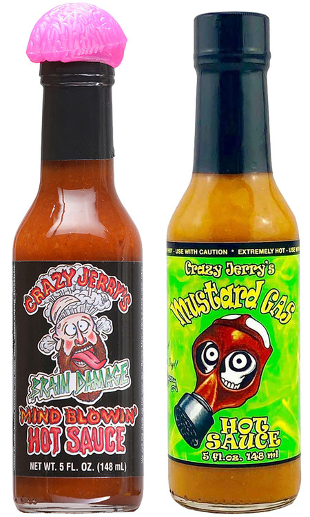 Crazy Jerry’s Mind Blowin and Mustard Gas Hot Sauces Gift Set, 2/5oz.