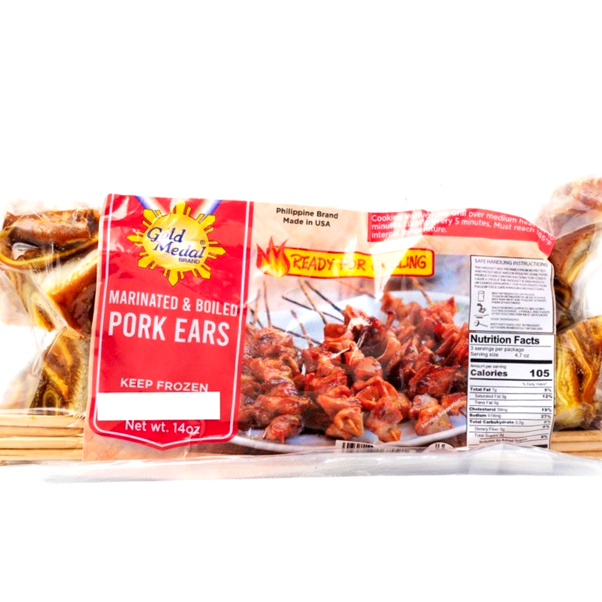 Gold Medal – Pork Ears (Tenga Ng Baboy) – Marinated & Boiled – Ready For Grilling – 14 OZ