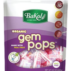 Bakol Organic Gem Pops, Assorted Fruit Flavors Lollipops, 8.5 oz