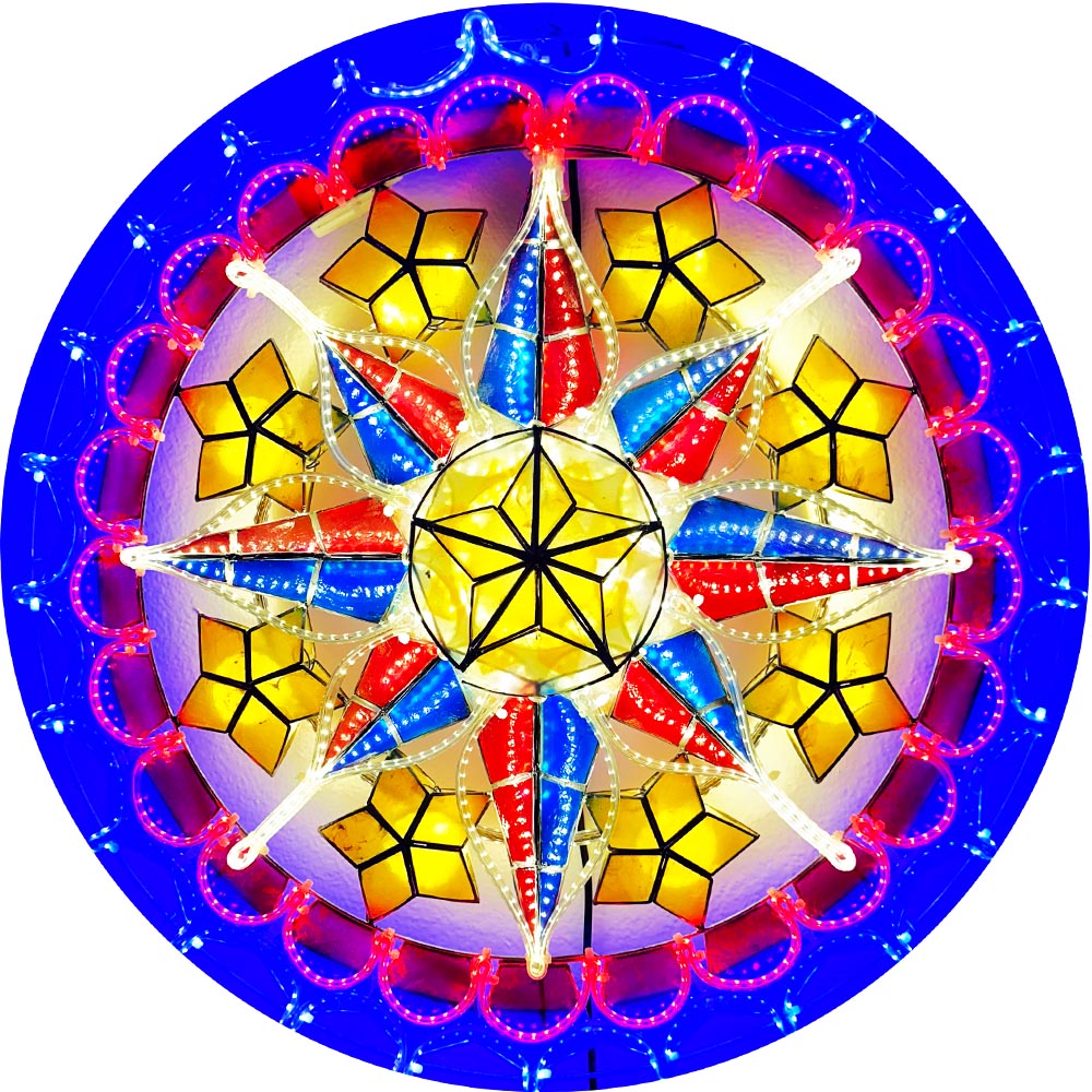 Philippines Christmas Capiz Parol Lantern Star PH Color Design D (Tala) – Yellow / Red / White / Blue LED Show – Size 24