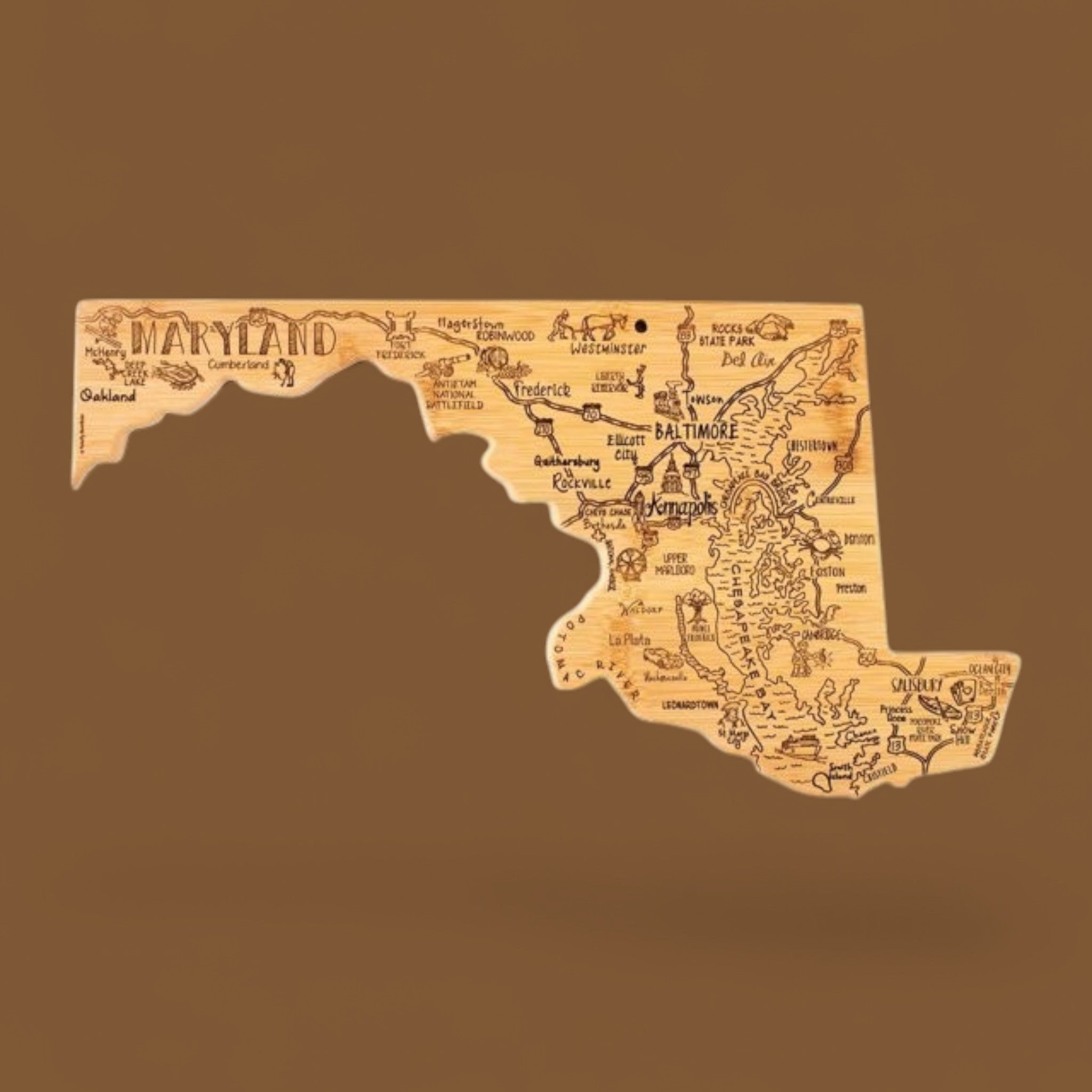 Destination Maryland Cutting & Serving Board – Totally Bamboo State Sh