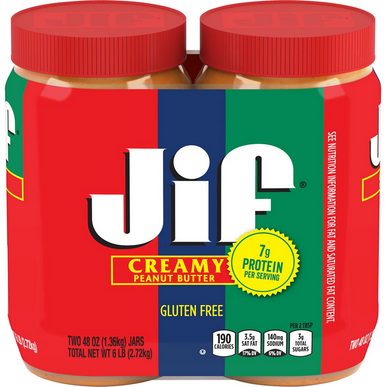 Jif Creamy Peanut Butter, 48 oz. (2 Pack)