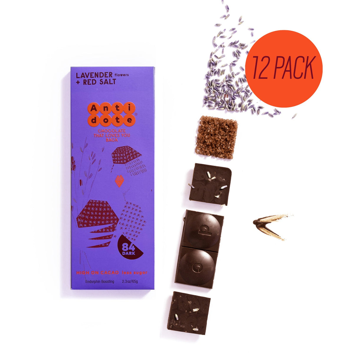 Antidote Chocolate PANAKEIA: LAVENDER + RED SALT – 12 Bars