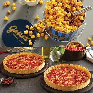 2 Garrett Popcorn Classic Tins & 2 Lou’s Pizzas