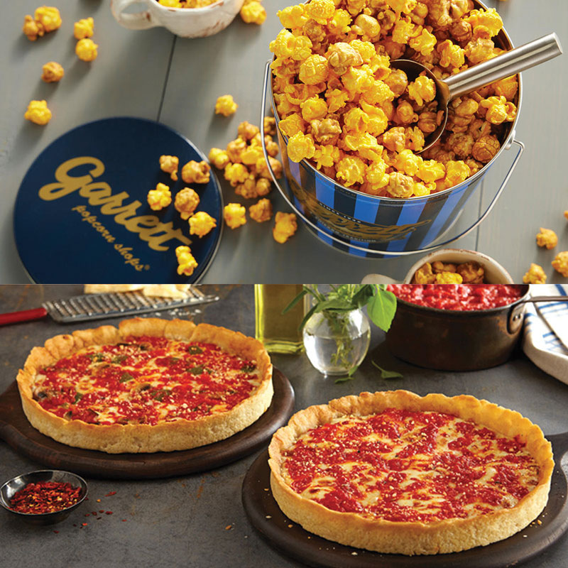 2 Garrett Popcorn Classic Tins & 2 Lou’s Pizzas