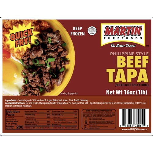 Martin Purefoods – Philippine Style Beef Tapa (Sliced Beef Chuck Roll) – 12 OZ