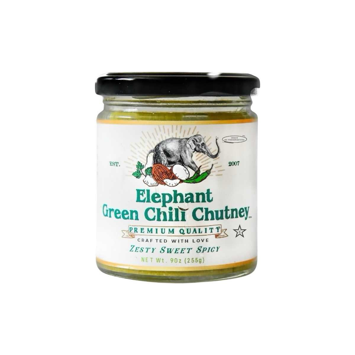 Elephant Green Chili Chutney Jar – 12 jars x 9oz (255g) case
