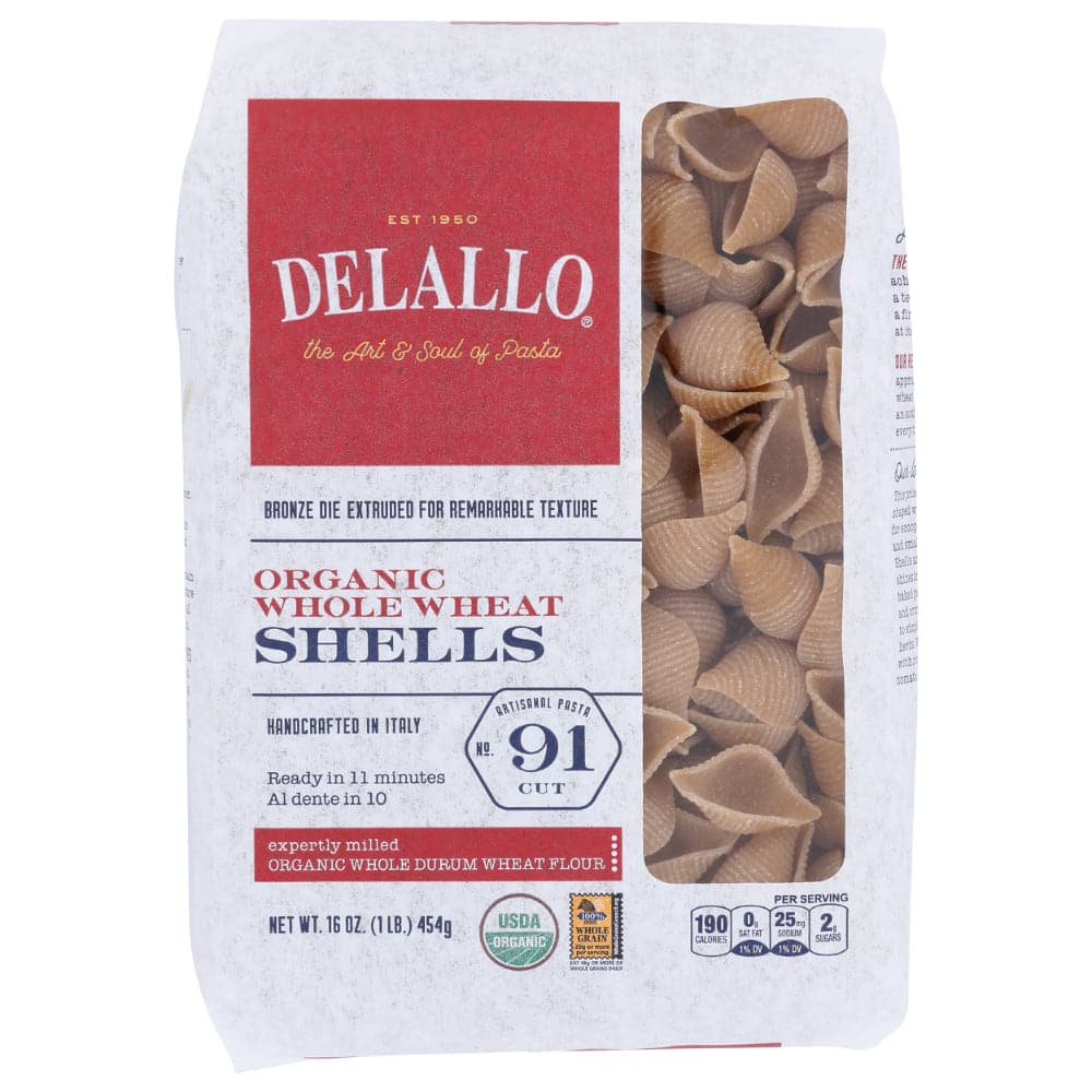 Delallo – Organic Whole Wheat Shell Pasta, 16 oz