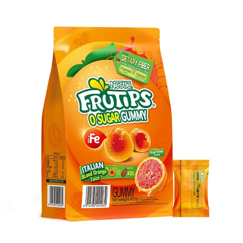 Nestlé Frutips Zero Sugar Gummy – Italian Blood Orange Flavor 450g