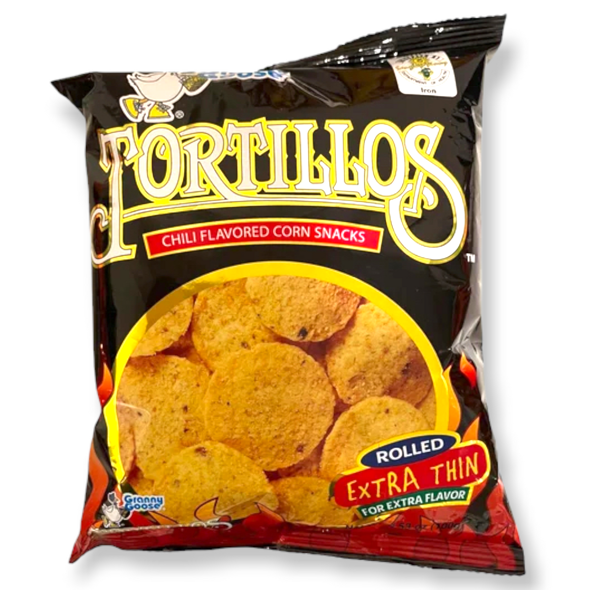 Granny Goose Tortillos – Chili Flavored Corn Snacks – BLACK