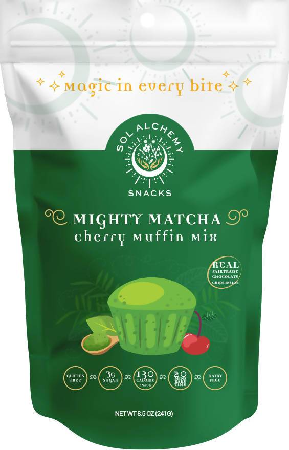 Sol Alchemy Mighty Matcha Cherry Muffin Mix Bag – 12 bags x 7.4oz case