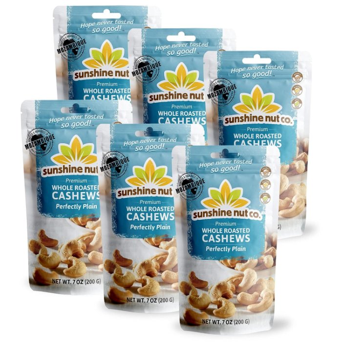 Sunshine Nut Company Cashews Roasted Plain 7 Oz – Pack Of 6