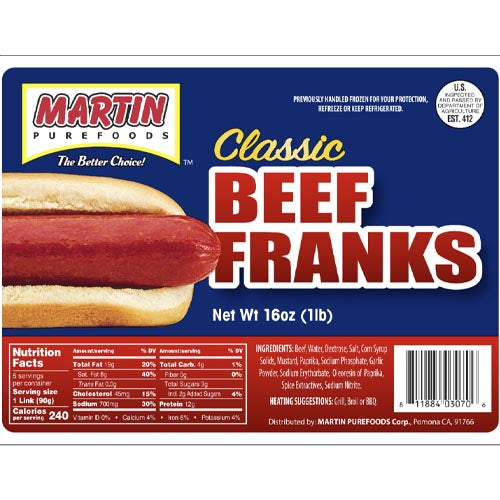 Martin Purefoods – Classic Beef Franks – 16 OZ