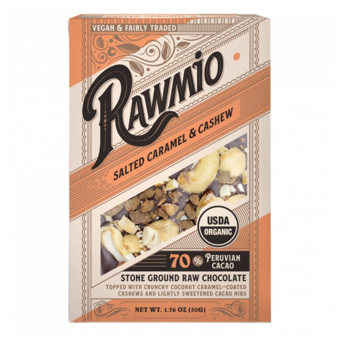 Rawmio Coconut Caramel & Crushed Cashew Raw Chocolate Bark Bars – 12 x 1.76oz
