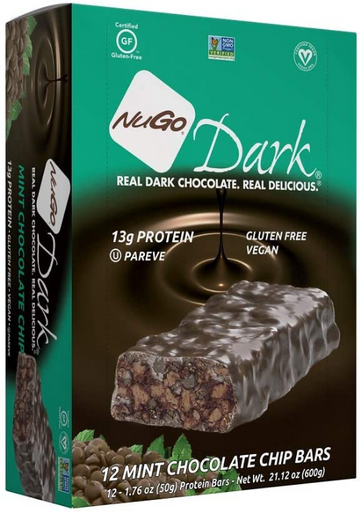 NuGo Dark Mint Chocolate Chip Protein Bar, 1.76 oz. (Pack of 12)